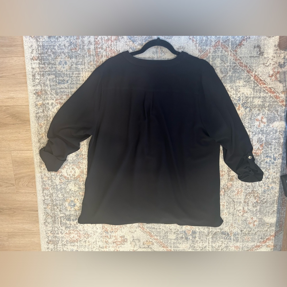 Susan Graver Stretch Woven Button Front Long Sleeve Shirt Plus 16 Black A286471 - Picture 8 of 10